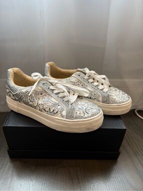 Betsey Johnson Silver Embellished Platform Sneakers